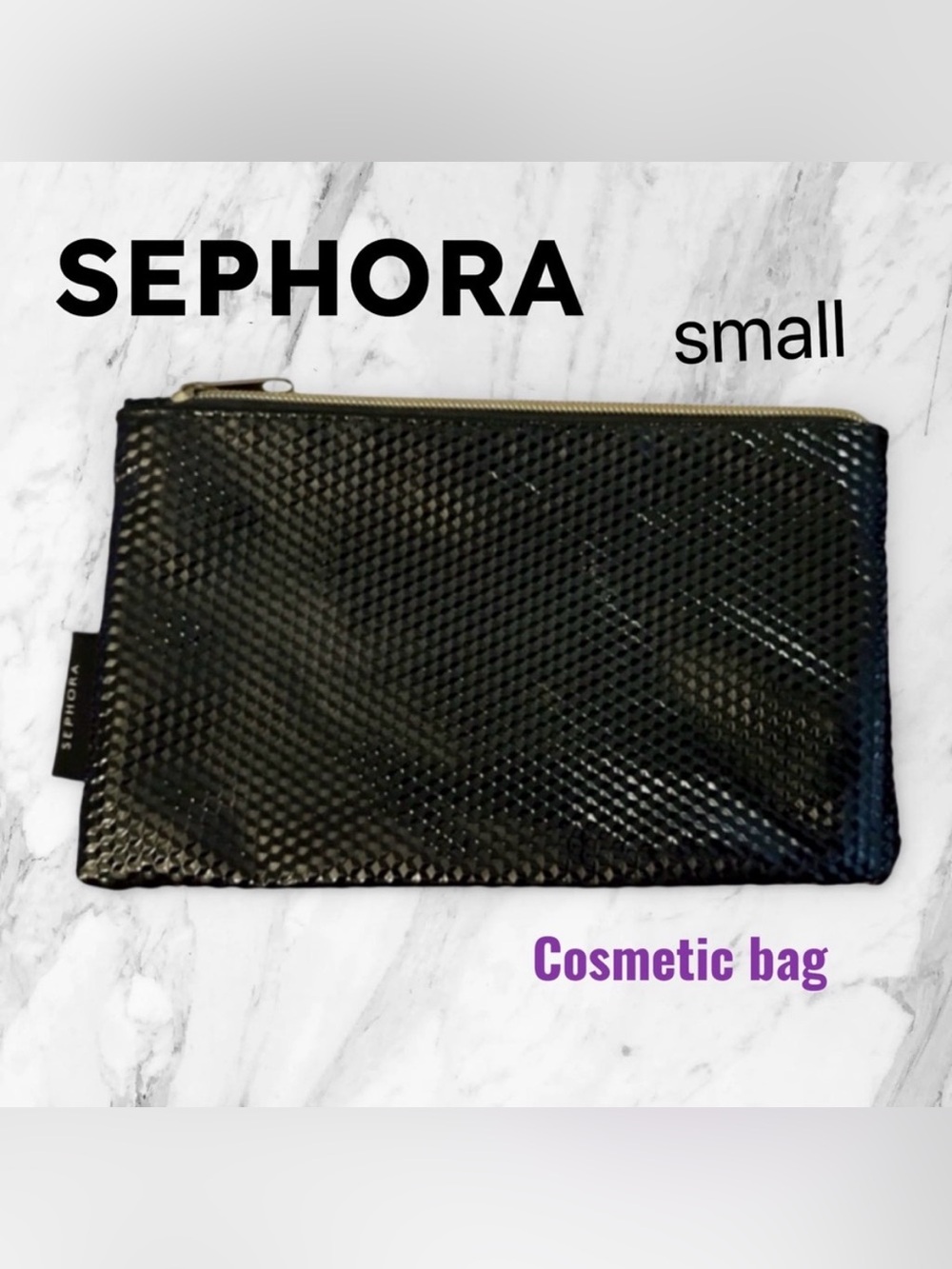 🇫🇷👍GUC SEPHORA | Sleek Shiny Black Textured makeup pouch & beauty travel bag